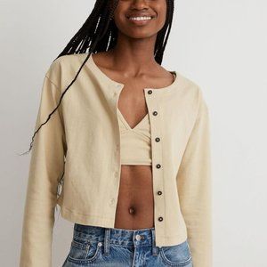 MADEWELL Womens Yellow/ Lichen Boxy Button Front Cardigan Long Sleeve Sweater